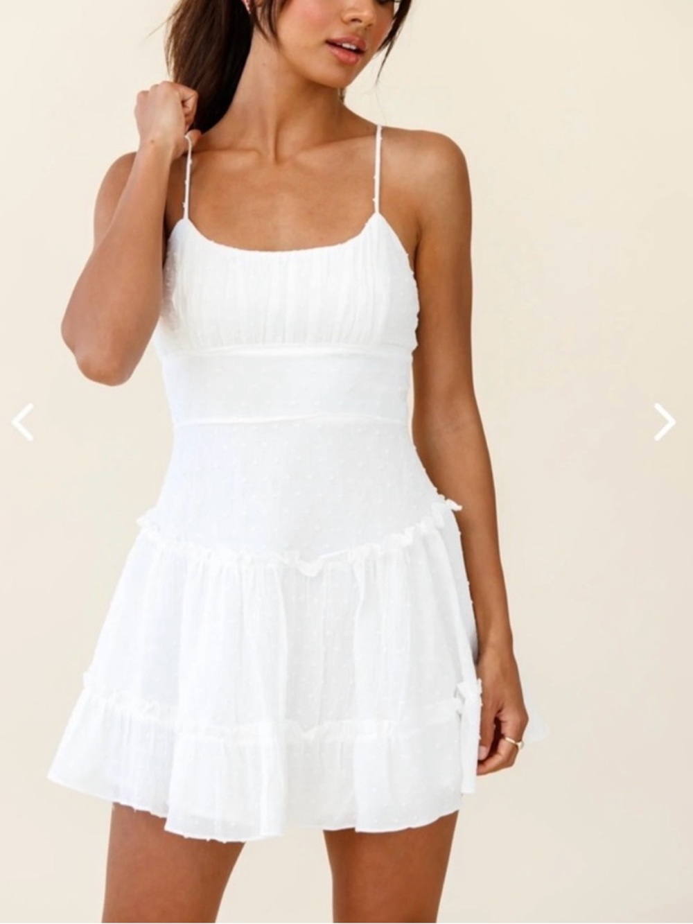 STOLEN MOMENTS CAMI STRAP RUFFLE DRESS WHITE M